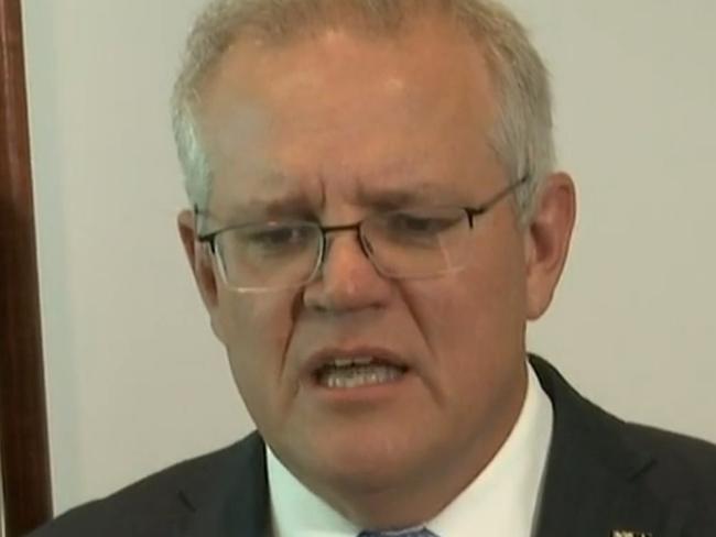 Frame grab from the ABC of an emotional Prime Minister Scott Morrison at a press conference in Perth, discussing the troop withdrawal from Afghanistan.