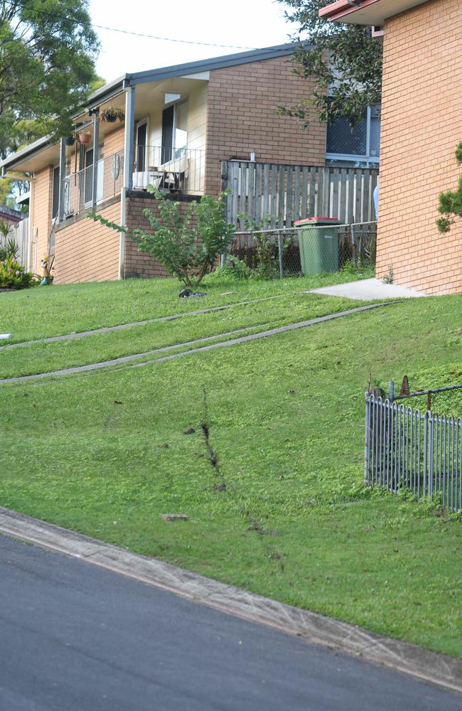 Tyre marks in grass at the scene of the accident. Picture: Annette Dew.