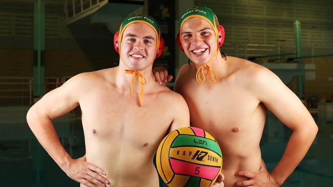 Young water polo player Hunter Wright (right).