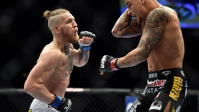 McGregor’s career took off after beating Dustin Poirier in 2014. Picture: Zuffa LLC via Getty Images