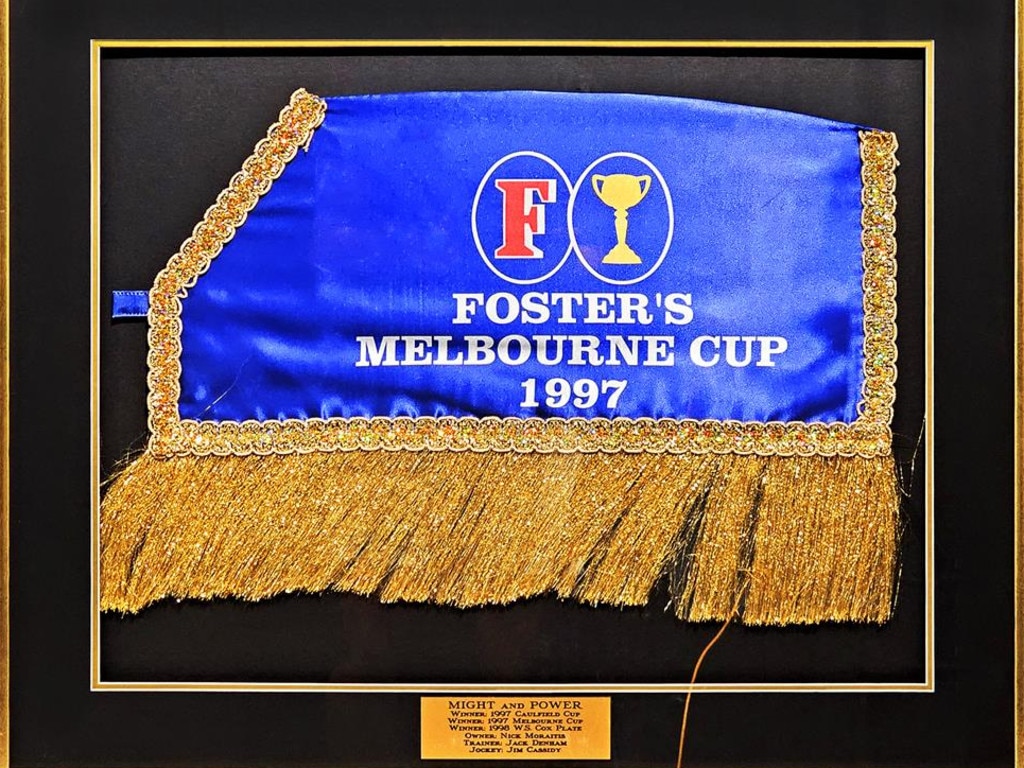A 1997 Melbourne Cup framed horse rug. Picture: Lawsons Auctioneers.