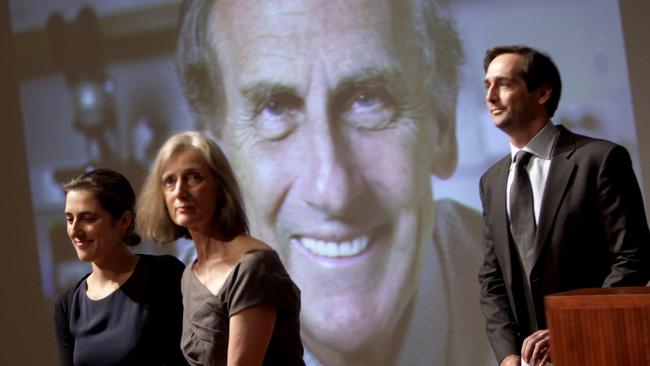 Steinman’s daughter Lesley, wife Claudia and son Adam at a ceremony at New York’s Rockefeller University honouring him in 2011. Picture: AP