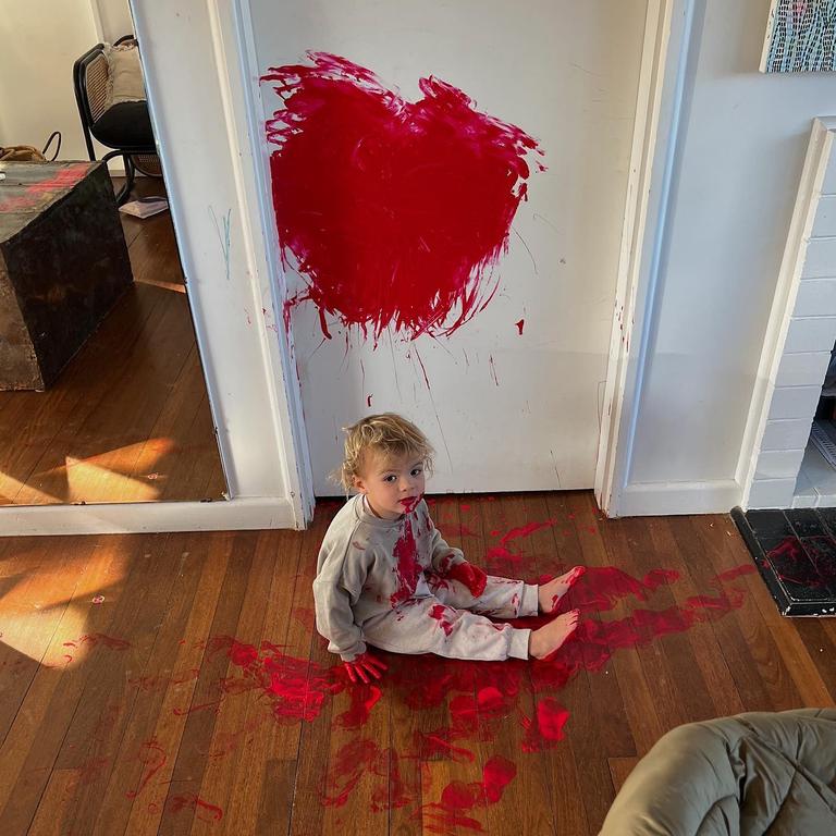 One of her most viral videos showed her young son smearing red paint all over her home. Picture: Instagram/IndyClinton