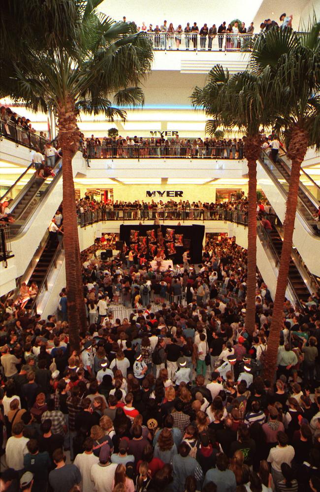 Crowds of screaming fans at Westfield Indooroopilly Shopping Centre to catch a glimpse of <i>X Files </i>actress Gillian Anderson aka Dana Scully in 1996.