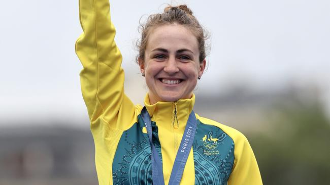 Grace Brown collecting her gold medal on Saturday. (Photo by Tim de Waele/Getty Images)