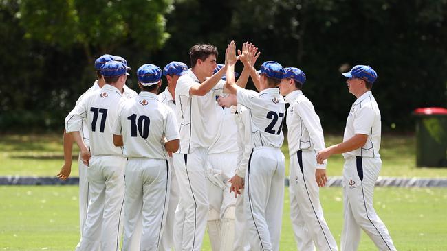 TGS's Jem Ryan celebrates with his team after getting a wicket. Picture: Tertius Pickard