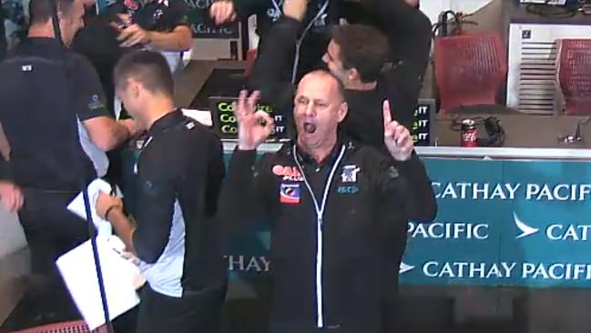 Port Adelaide coach Ken Hinkley celebrating the Power’s win over Adelaide in Showdown 44.