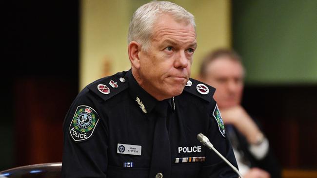 South Australian Police Commissioner Grant Stevens during question time on Thursday. The COVID-19 committee is hearing evidence from heath leaders and senior Parliamentarians. Picture: AAP Image/David Mariuz