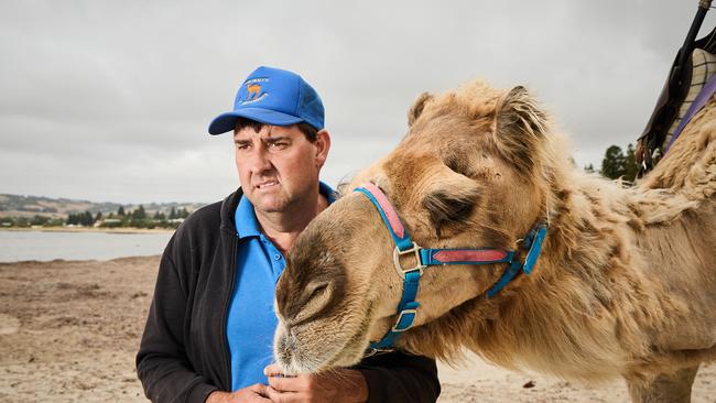 Kym Healy with Teddy in Victor Harbor on Australia Day. Picture: Matt Loxton