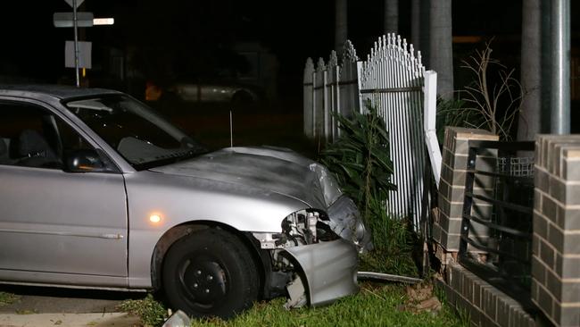 The crashed car in  Harris Street, Guildford. Picture: Bill Hearne 