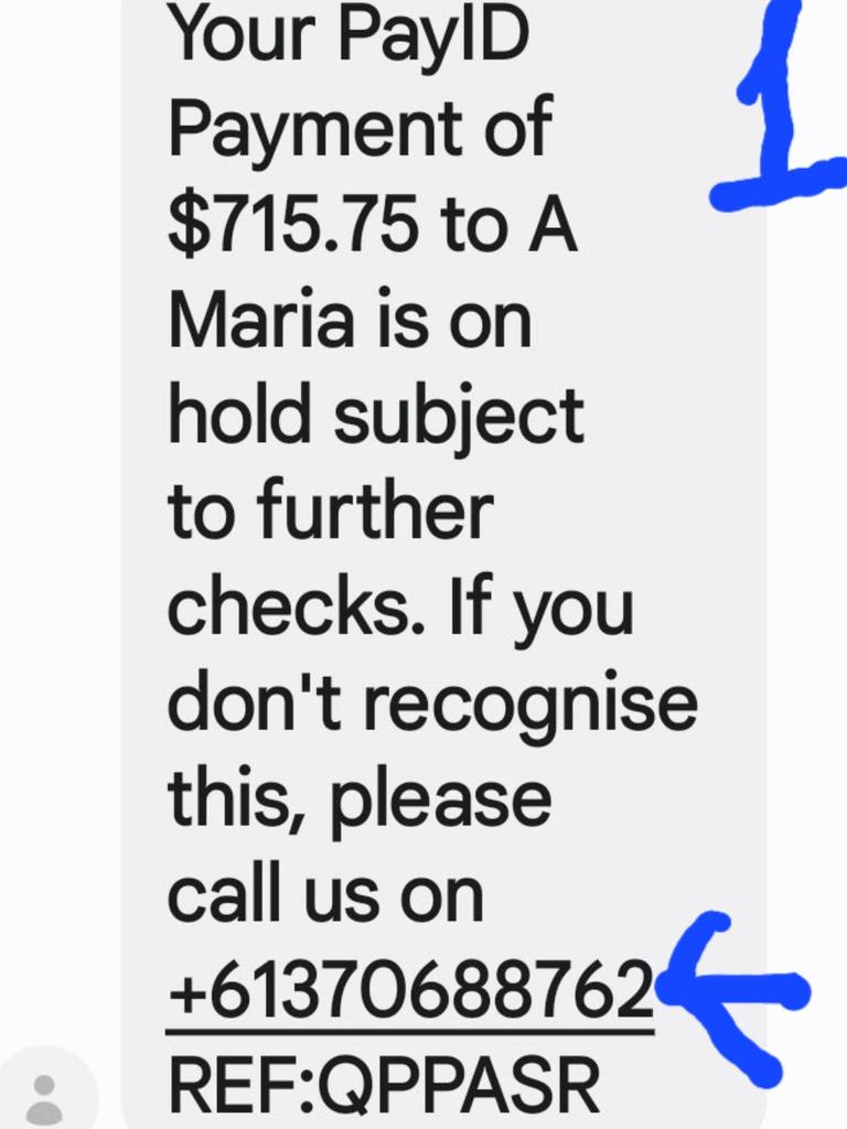 The scam message that convinced Josh to call the bank. Picture: Supplied