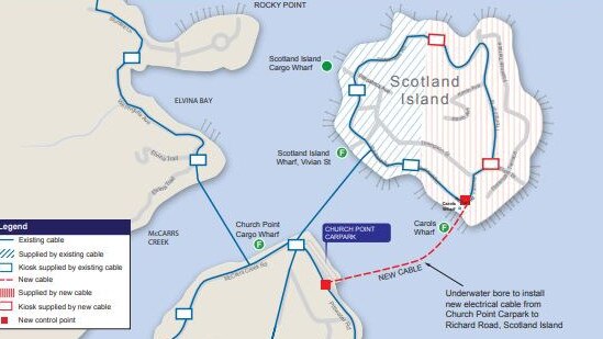 A diagram of the Ausgrid tunnelling project to install a back-up electricity cable from the mainland to Scotland Island. Picture: Ausgrid