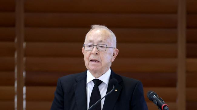 Terry White AO, speaks at the State Funeral Service for Mike Ahern AO, at Our Lady of the Rosary Catholic Church, Caloundra, on Friday 25th August 2023 - Photo Steve Pohlner