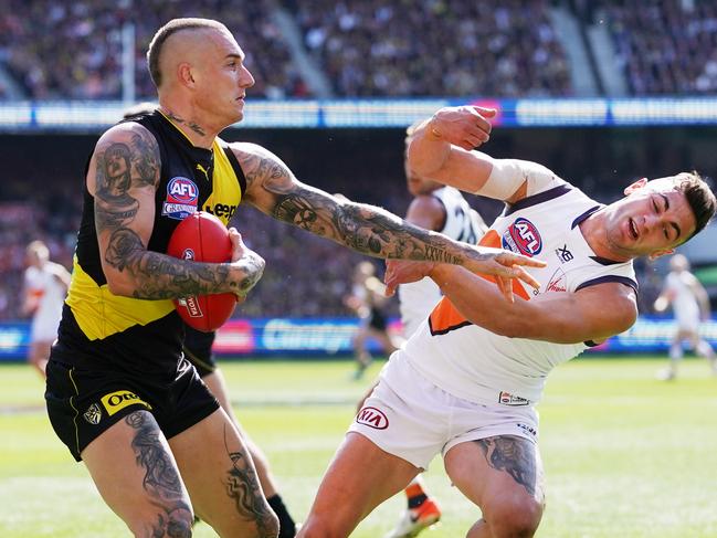 during the 2019 AFL Grand Final between the Richmond Tigers and the GWS Giants at the MCG in Melbourne, Saturday, September 28, 2019. (AAP Image/Michael Dodge) NO ARCHIVING