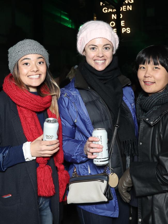 From left, Keziah King, of Moonah, Alicia Stroud, of West Hobart, and Miu Lee, of Moonah. Picture: LUKE BOWDEN