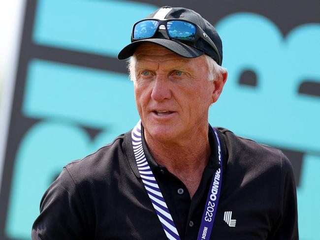 ORLANDO, FLORIDA - APRIL 02: LIV Golf CEO Greg Norman looks on during day three of the LIV Golf Invitational - Orlando at The Orange County National on April 02, 2023 in Orlando, Florida.   Mike Ehrmann/Getty Images/AFP (Photo by Mike Ehrmann / GETTY IMAGES NORTH AMERICA / Getty Images via AFP)