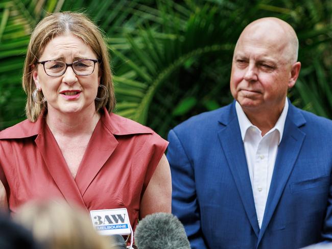 MELBOURNE, AUSTRALIA - Newswire Photos December 16, 2024: Premier Jacinta Allan during a press conference with Treasurer Tim Pallas announcing his retirement.. Picture: NewsWire / Aaron Francis