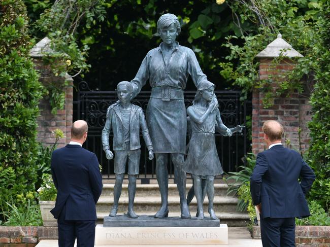 Prince William, Duke of Cambridge (left) and Prince Harry, Duke of Sussex after they unveiled a statue they commissioned of their mother Diana, Princess of Wales. Picture: Getty Images