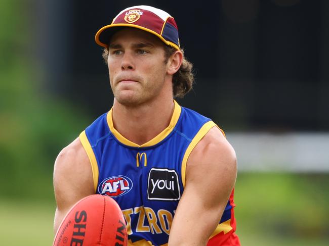 Deven Robertson at Lions training at Brighton Home Arena on Sunday. Picture Lachie Millard