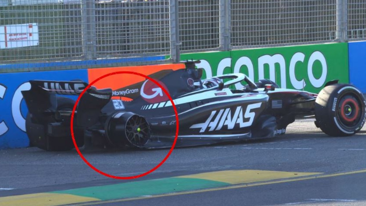 Magnussen’s car after he lost a tyre