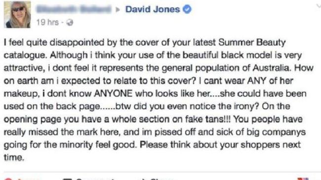 Complaint on David Jones Facebook page. (Pic: Facebook)