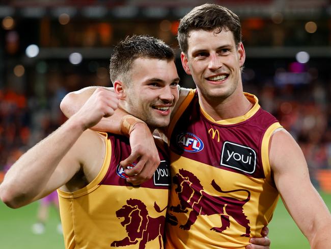 Darcy Wilmot and Jarrod Berry enjoy a moment post game. Picture: Getty Images