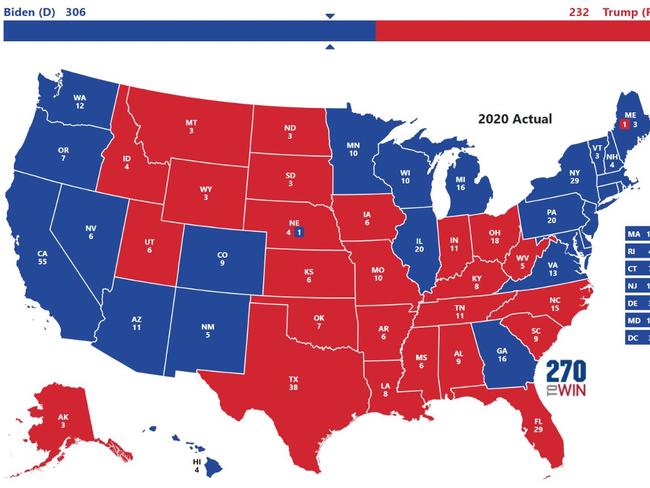 The 2020 electoral map. Mr Trump's efforts to change the result focused on states like Pennsylvania, Michigan, Wisconsin, Georgia, Arizona and Nevada.