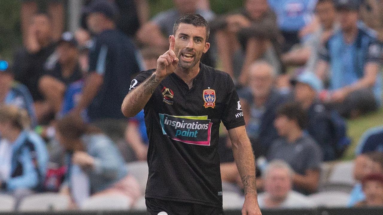 Jason Hoffman of the Jets was given a red card during his side’s loss to Sydney FC.