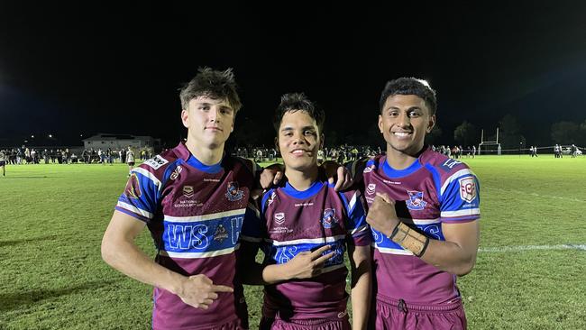 Wavell SHS players Ruben Webb, Timahna Tandy with captain Sangstar Figota.