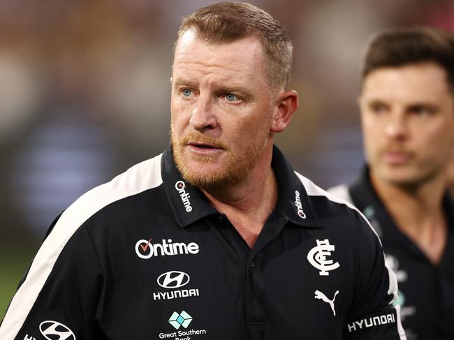 MELBOURNE.  18/03/2022.   AFL. Round 1.  Carlton vs Richmond at the MCG.  Michael Voss, senior coach of Carlton at 3\\4 time  . Photo by Michael Klein