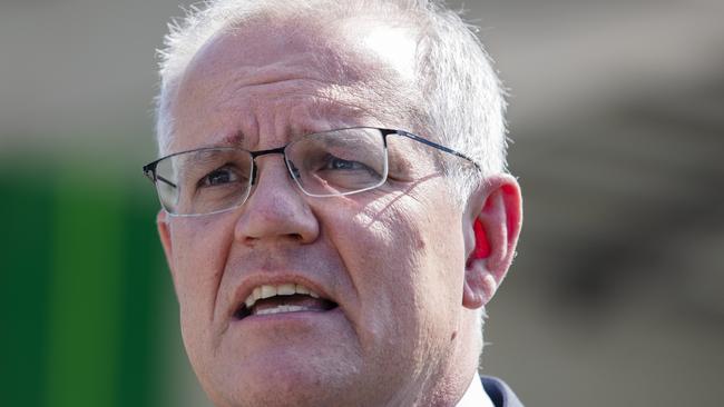 SYDNEY, AUSTRALIA - NewsWire Photos APRIL 5, 2022: Prime Minister Scott Morrison addresses the media during a press conference at Mortdale BP on Tuesday. Picture: NCA NewsWire / Nikki Short