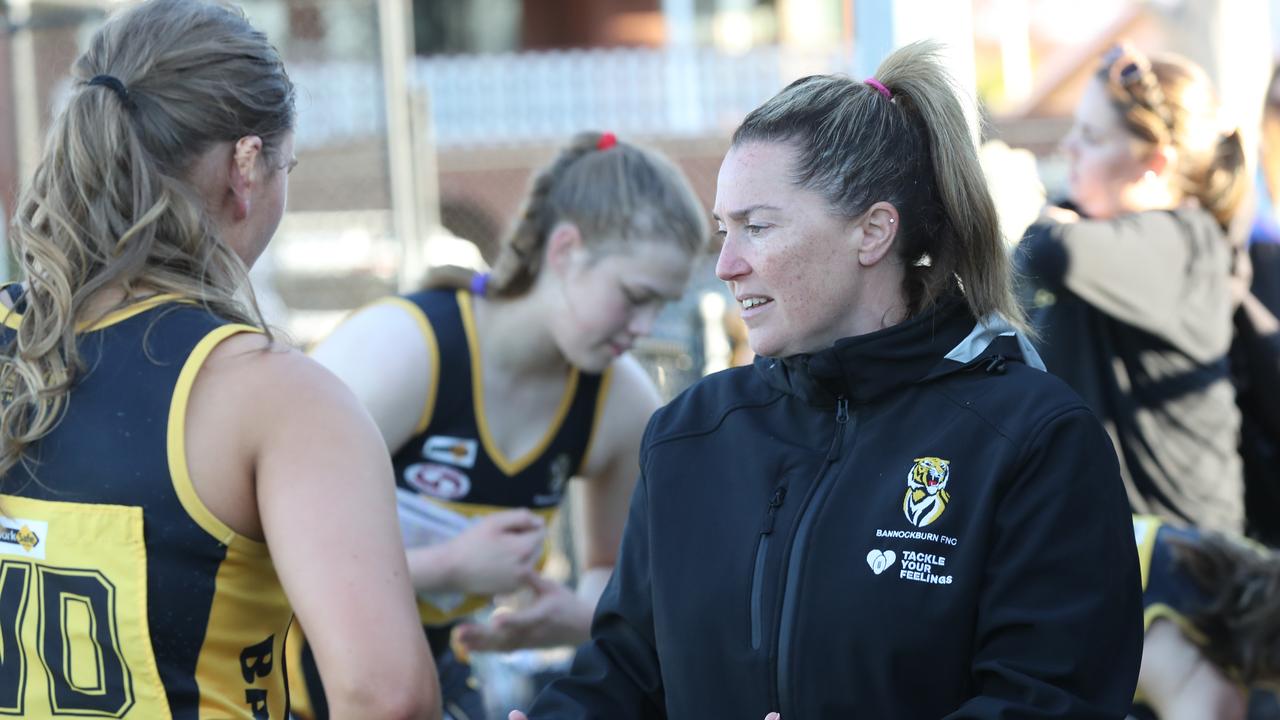 Bannockurn coach Julia Ladgrove. GDFNL North Geelong v Bannockburn netball. Picture: Alan Barber
