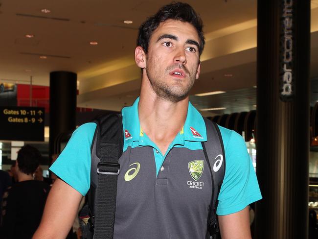 Injured cricketer Mitchell Starc arrives at Sydney Airport (Jane Dempster/Daily Telegraph)