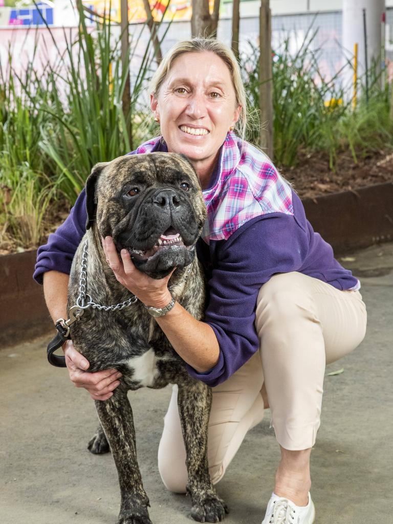 Kylie Sweeney with Luna the Bull Mastiff at the Ekka at the RNA Showgrounds in Bowen Hills on Thursday. Picture: Richard Walker