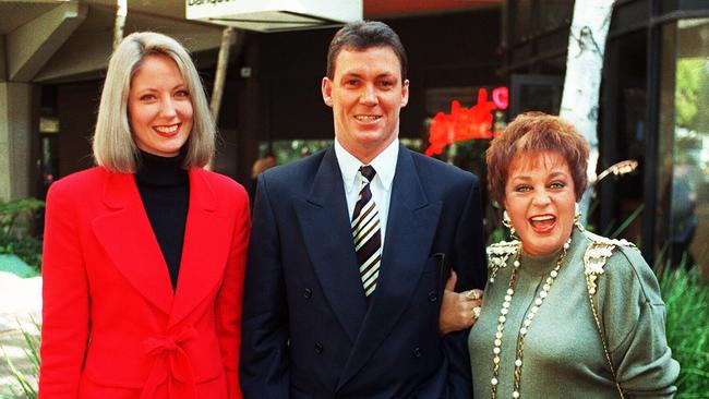 1997: Wills with TV presenter Narelle Hill with former footballer turned TV presenter Bruce Abernethy at the Advertiser Sunday Mail Foundation’s Aelaide's Most Wanted Guests Luncheon.