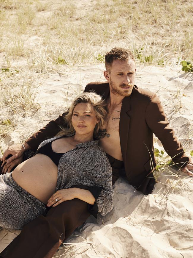 Sam Frost and Jordie Hansen star in their first photoshoot during their pregnancy. Picture: Daniel Nadel for <i>Stellar</i>.