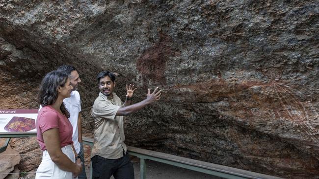 James Morgan of Yibekka Kakadu Tours at a rock art site in the national park. Picture: Tourism NT