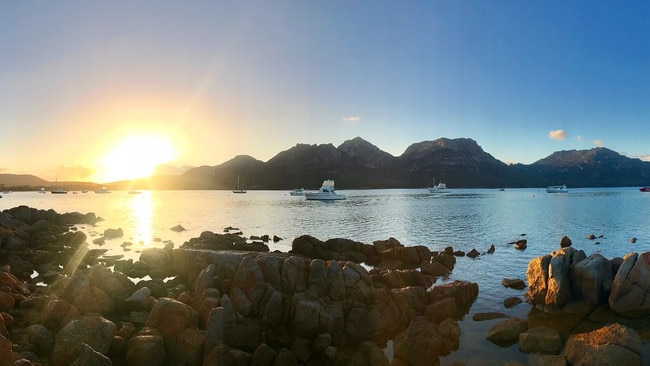 Sunrise at Coles Bay, Tasmania. Picture: Tim Douglas