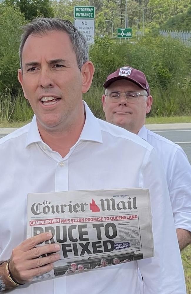 Jim Chalmers with The Courier-Mail's front page.