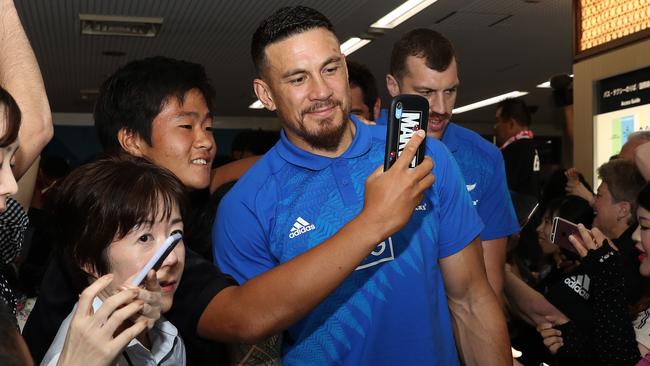 Sonny Bill Williams is greeted by fans in Oita, Japan at the Rugby World Cup. Picture: Getty Images