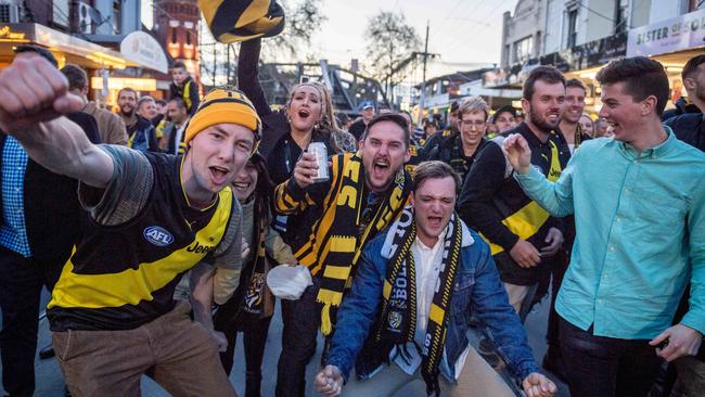 Tiger supporters were pumped after the win. Picture: Jake Nowakowski