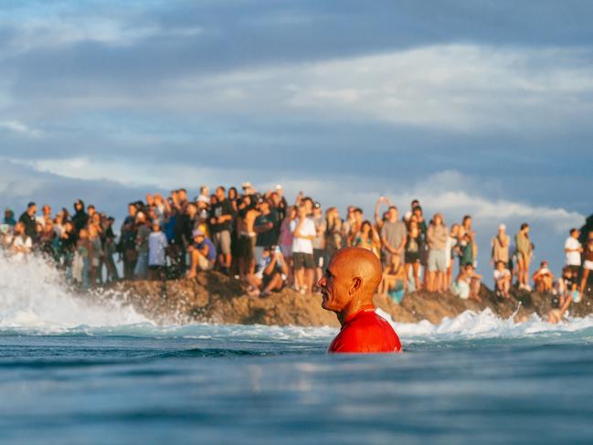 Eleven-time WSL Champion Kelly Slater of the United States surfs in the Snapper World Champs Heat at the Bonsoy Gold Coast Pro on April 27, 2024 at Gold Coast, Queensland, Australia. (Photo by Andrew Shield/World Surf League)