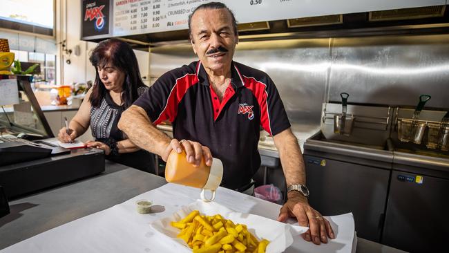 Park's Fish &amp; Chips owner Bassam Najjar and wife Ghada at the Davoren Park Shopping Centre. Picture: Tom Huntley