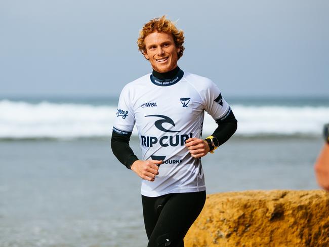 BELLS BEACH, VICTORIA, AUSTRALIA - APRIL 6: Dylan Moffat of Australia prior to surfing in Heat 4 of the Opening Round at the Rip Curl Pro Bells Beach on April 6, 2023 at Bells Beach, Victoria, Australia. (Photo by Ed Sloane/World Surf League)