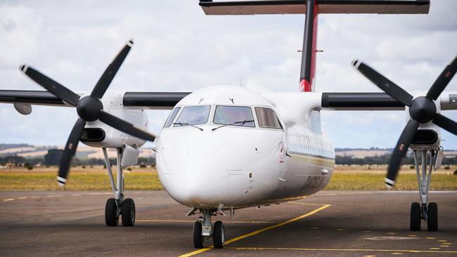 A QantasLink aeroplane from Adelaide arrives at Kingscote on Kangaroo Island. Picture: Matt Loxton