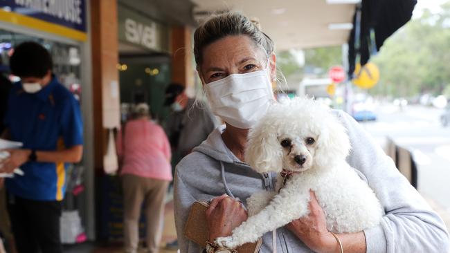 Residents living in the northern end of the northern beaches, including Louise Jones with her dog at Avalon, will remain cut off from the rest of Sydney due to the COVID-19 lockdown. Picture: Tim Hunter.