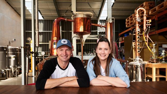 Hank and Carrie Thierry at Swiftcrest distillery, Mansfield.