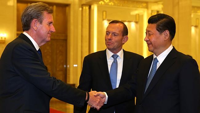 Premier NSW Barry O'Farrell (left) meeting Chinese President Xi Jinping with Prime Minister Tony Abbott (centre).