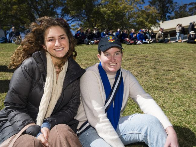 Emelia Hodal (left) and Lucy Adams support Downlands on Grammar Downlands Day at Toowoomba Grammar School, Saturday, August 19, 2023. Picture: Kevin Farmer