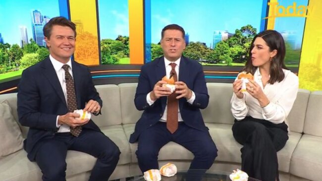 Alex Cullen, Karl Stefanovic and Sarah Abo on the Today Show. Picture: Channel 9